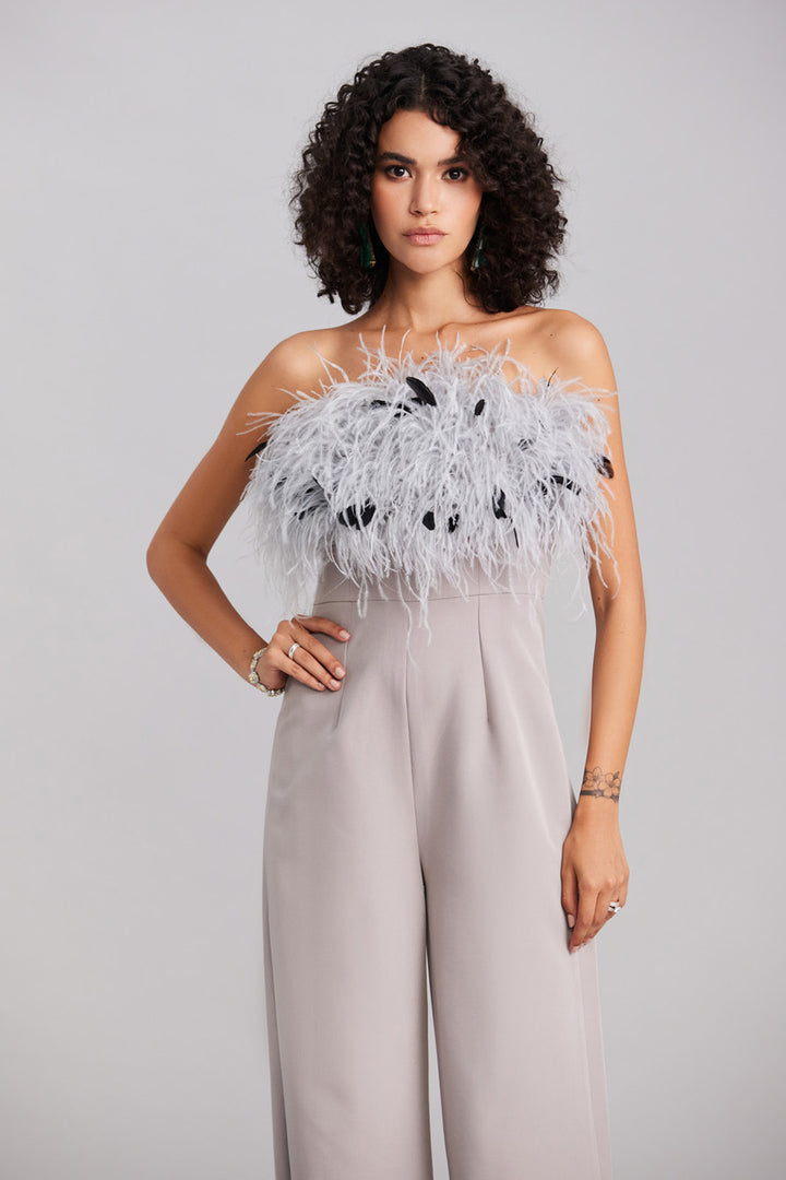 Grey Feather Jumpsuit