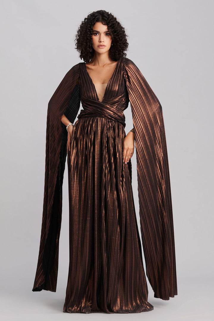 Bronze Metallic Cape Maxi Dress