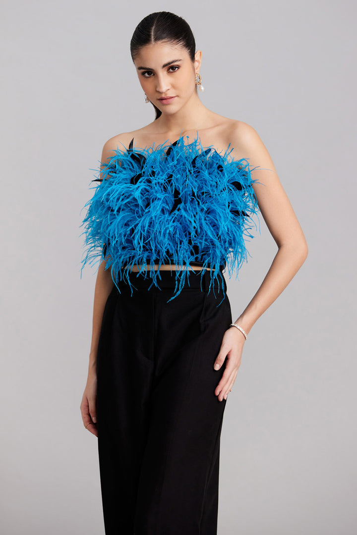 Turquoise & Black Feather Top