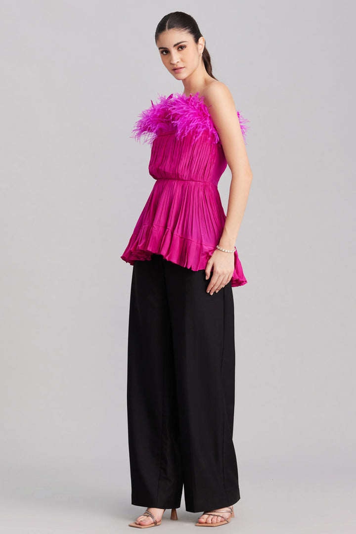 Hot Pink Pleated Feather Top