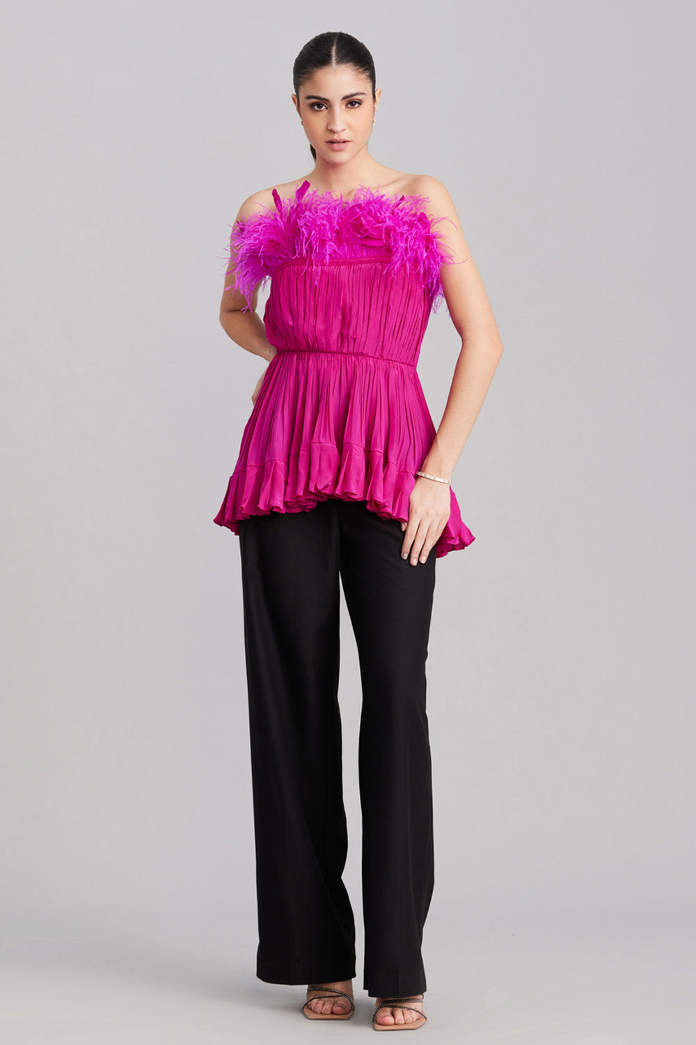 Hot Pink Pleated Feather Top