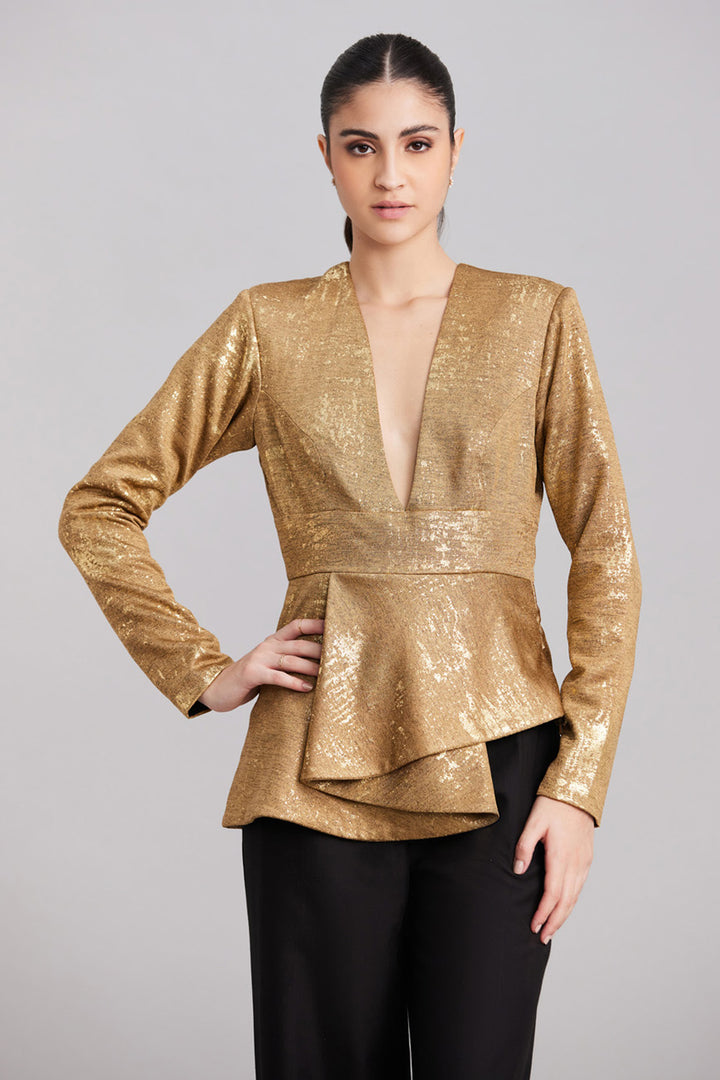 Gold Foil Peplum Top