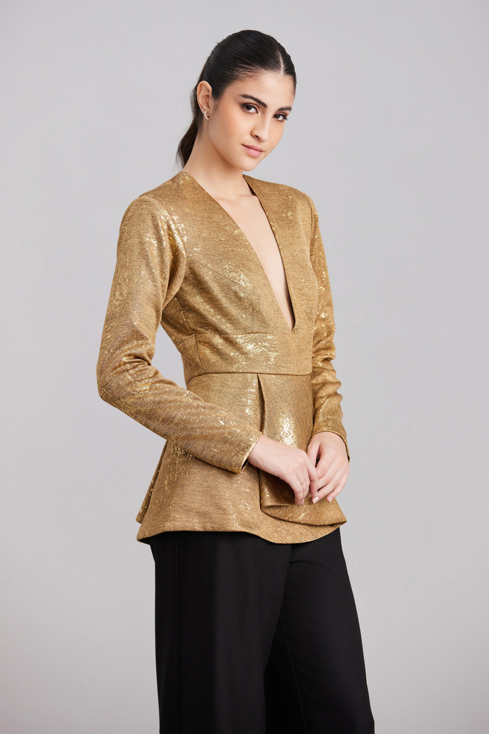 Gold Foil Peplum Top