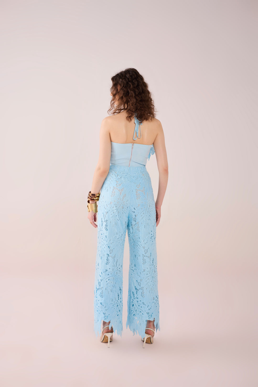 Blue Leaflet Lace Top & Pants Set