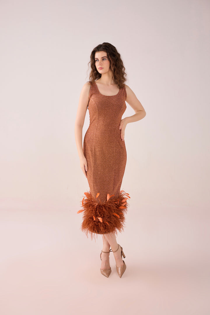 Sheen Rust Feather Midi