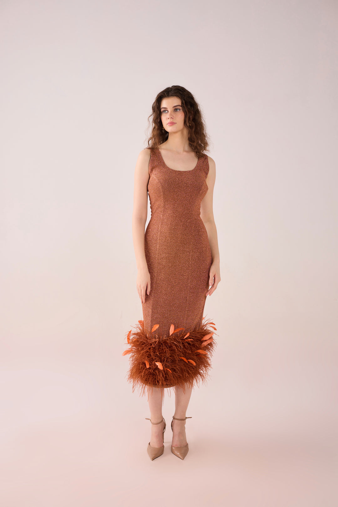 Sheen Rust Feather Midi