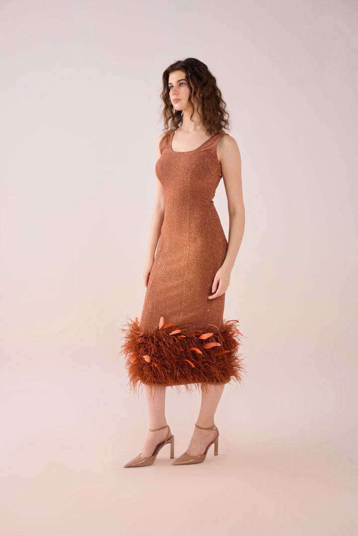 Sheen Rust Feather Midi