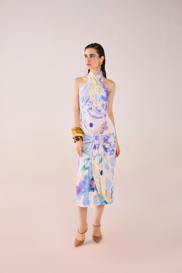 Acqua Floral Draped Midi