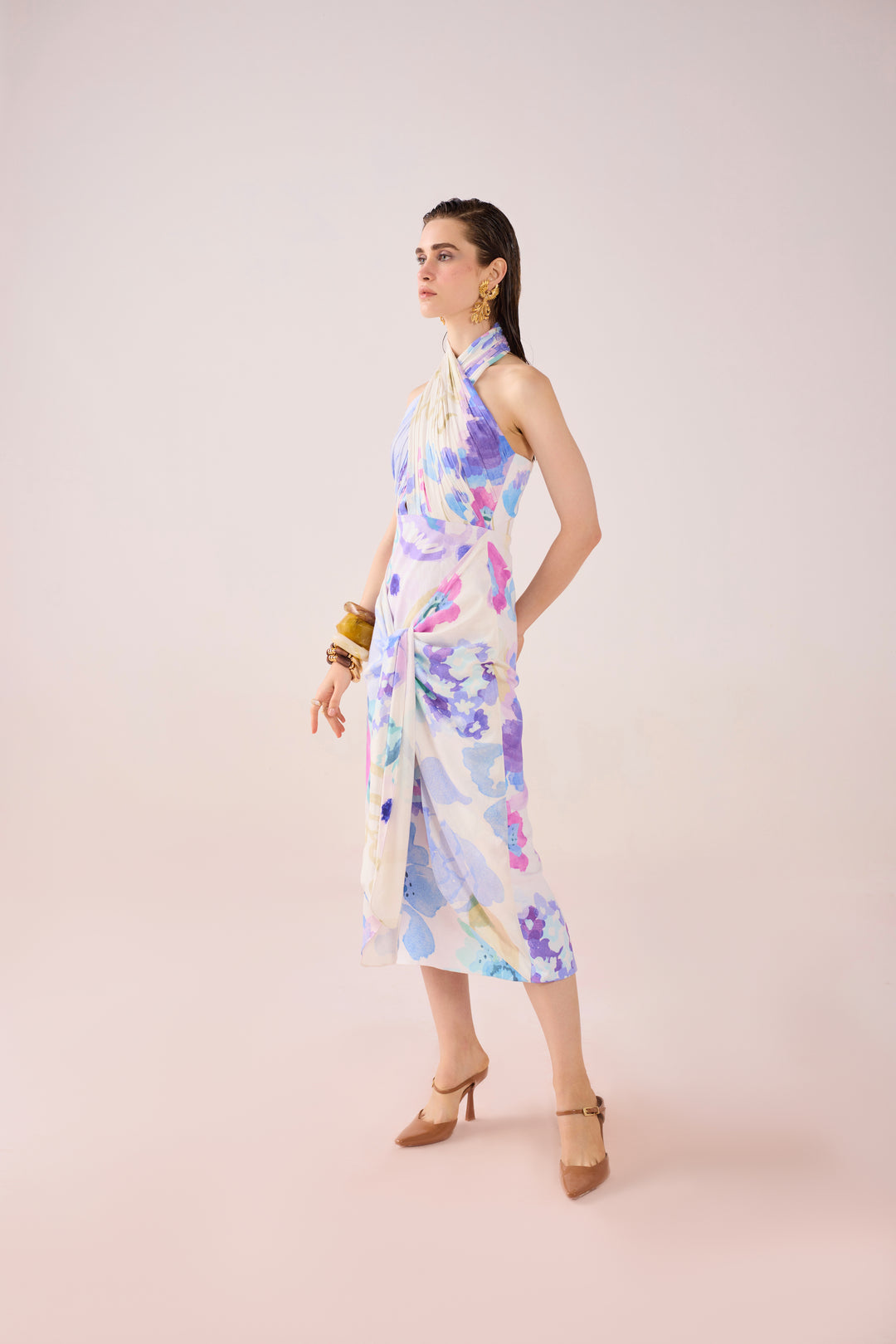 Acqua Floral Draped Midi