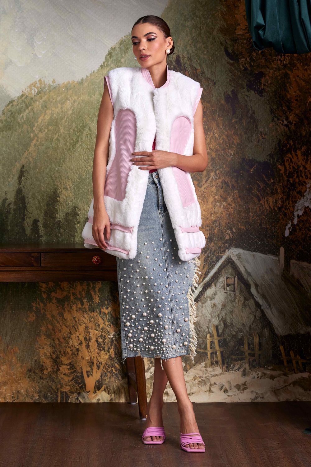 White and Pink Fur Coat - Zabella