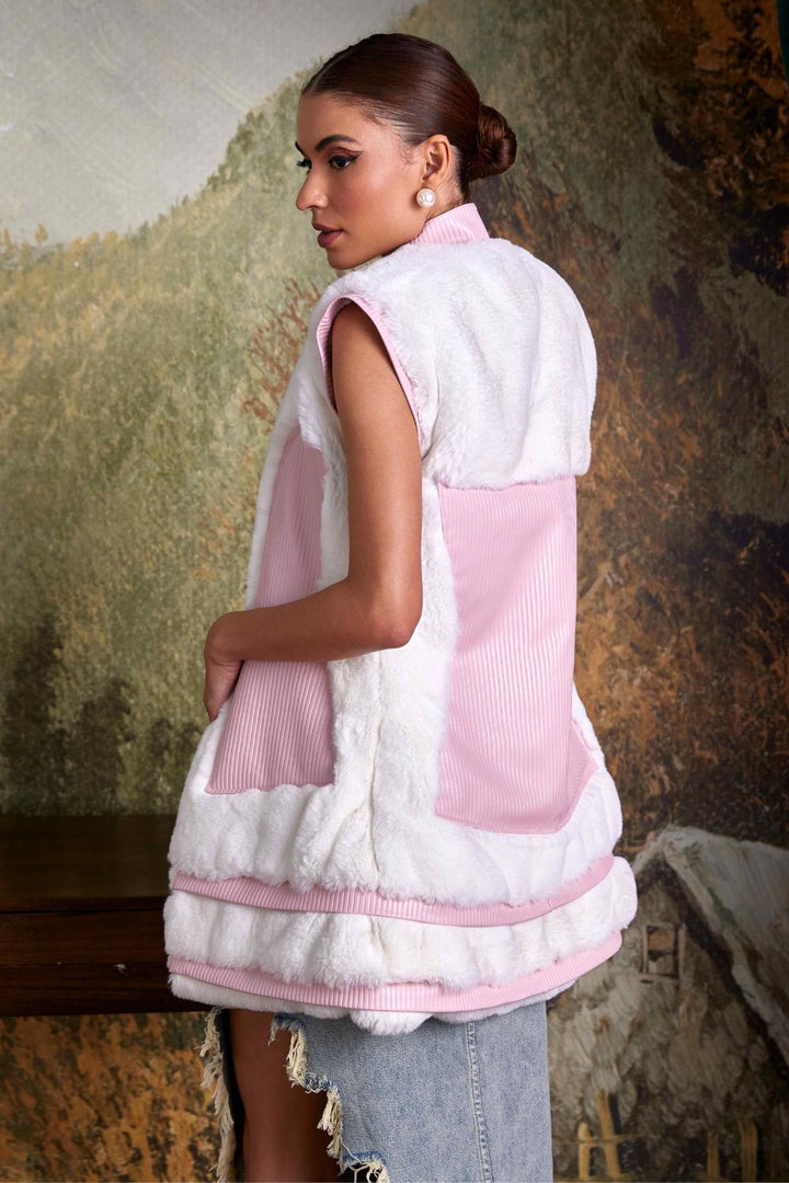 White and Pink Fur Coat - Zabella